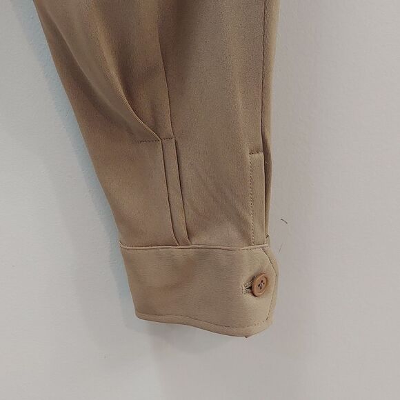 Ralph Lauren Trouser Pants Leather Belt Detail Cuff Hem Pocket Viscose Khaki 4 - Picture 3 of 13